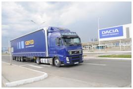 GEFCO assure un flux amont comprenant la collecte de pices depuis divers pays en Europe comme l'Allemagne ou la Belgique, jusqu'au centre CKD (Completely knocked down, lot de pices dtaches automobiles) de Pitesti, en Roumanie, pour approvisionner l'usine d'assemblage Dacia.