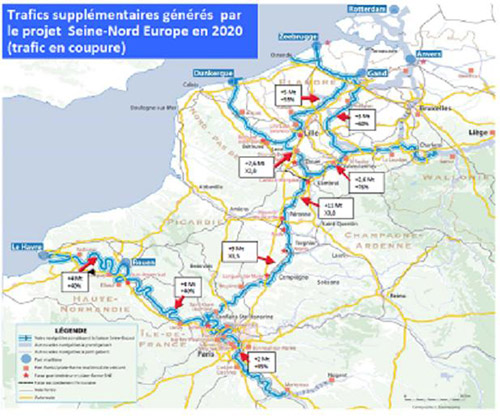  Trafics supplémentaires générés par  le projet Seine-Nord Europe en 2020 (trafic en coupure)