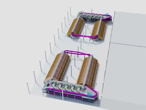 La solution de Fives Cinetic comprend 2 trieurs SBIR, Cross-Belt équipés avec des injections automatiques et des goulottes de sortie à 4 niveaux.
