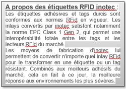 Les étiquettes adhésives et tags durcis sont conformes aux normes RFid en vigueur