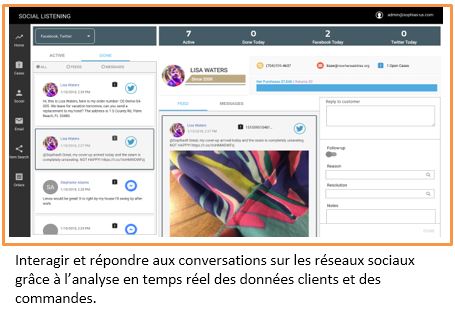 Interagir et répondre aux conversations sur les réseaux sociaux grâce à l’analyse en temps réel des données clients et des commandes.