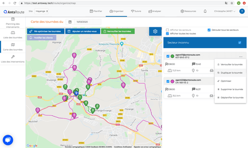 Dupliquer une tournée sur plusieurs dates