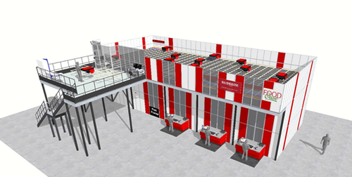Pour la première phase de déploiement, le système couvrira 220 m2 et pourra préparer les commandes de FoodOase. © Element Logic