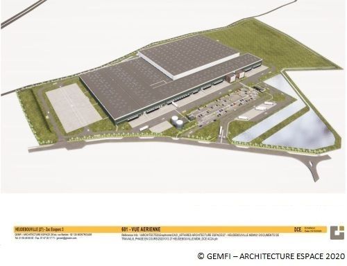 Vue aérienne du futur entrepôt © GEMFI - ARCHITECTURE ESPACE 2020