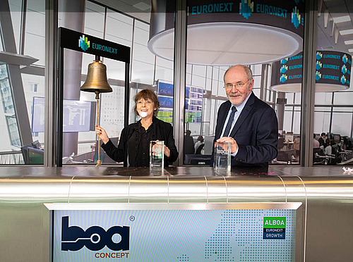 Chantal LEDOUX, Directeur Général et Jean-Lucien RASCLE, Président de BOA Concept lors de la Bell Ceremony chez Euronext - Paris