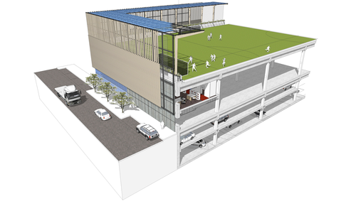 Sous des terrains existants de basket, de foot, de pétanque à revaloriser, et aussi d’équipements collectifs, Castignac propose de créer de nouveaux espaces de logistique urbaine et durable