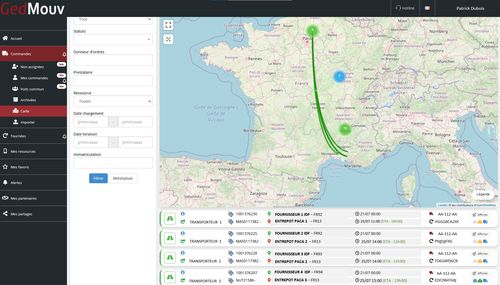 Exemple de cartographie GedMouv qui permet d'avoir une vue d'ensemble de ses flux transports