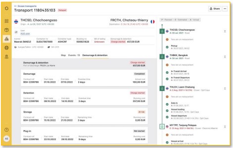 Source: Transporeon Visibility Hub, Demurrage and detention costs view