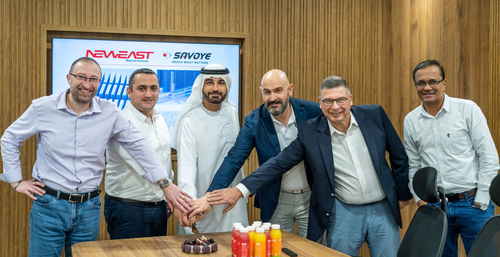 De gauche à droite : Frédéric Zielinski, Savoye EMEA Managing Director Alain Kaddoum, Savoye Middle East Managing director Ahmed Ahli, NewEast CEO Henry Shaaya, NewEast Managing Director Dimitris Revynthis, NewEast Group Operations Manager Guru, NewEast Group Head of Business Systems 