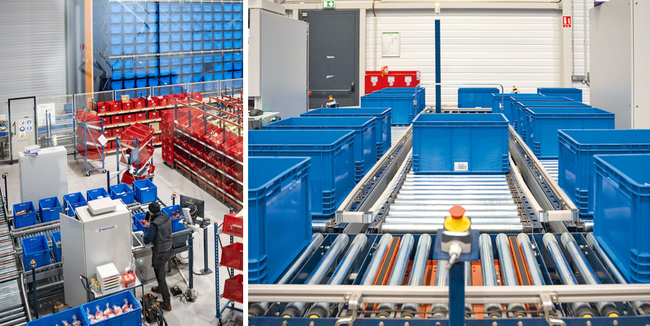 Dans ses usines alsaciennes de Gertwiller et de Goxwiller, le fabricant de pain d’épices et de petits gâteaux alsaciens a automatisé ses installations logistiques avec quatre systèmes de stockage de Mecalux et de son logiciel de gestion d’entrepôt Easy WMS..<br>
  Crédit photo : Mecalux / Fortwenger.