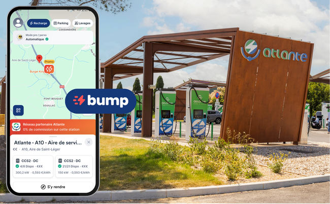 Bump renforce son réseau de recharges en itinérance en nouant un accord avec Atlante en France.<br>
Crdit photo : BUMP / Atlante