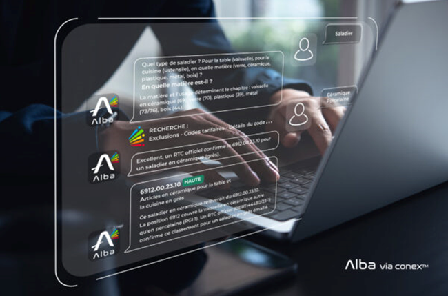 ALBA, premier agent conversationnel de classification tarifaire directement int&eacute;gr&eacute; &agrave; un logiciel de d&eacute;douanement.<br>
          Cr&eacute;dit photo : Conex.