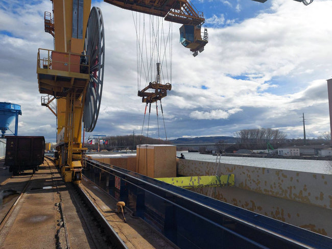 La cargaison a transit&eacute; par le port fluvial de Krems avant de rejoindre Anvers par barge, puis Norfolk et enfin la Caroline du Nord.<br>
          Cr&eacute;dit photo : Rhenus.
