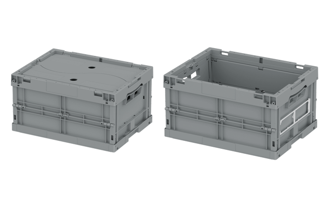 Pens&eacute; pour les circuits de distribution et de logistique &eacute;co-responsables, ce mod&egrave;le pliable vise &agrave; r&eacute;duire l&rsquo;encombrement au stockage et au transport, en particulier lors des retours &agrave; vide.<br>
Cr�dit photo : Gamma Wopla.