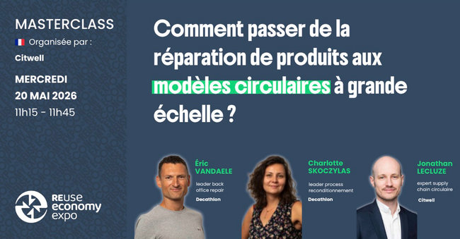 Citwell prendra la parole aux c&ocirc;t&eacute;s de Decathlon, le mercredi 20 mai de 11h15 &agrave; 11h45,   lors d&rsquo;une masterclass intitul&eacute;e : &laquo; Comment passer de la r&eacute;paration de produits aux mod&egrave;les circulaires &agrave;   grande &eacute;chelle ? &raquo;<br>
            Cr&eacute;dit photo : Citwell.