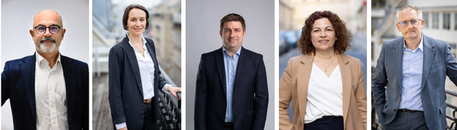 De gauche &agrave; droite : Fabrice Carr&eacute;, Catherine Gagneraud, Laurent Garnier, C&eacute;line Vidili et Franck Glasset.<br>
                            Cr&eacute;dit photo : OBOClandoeil.fr / STEF