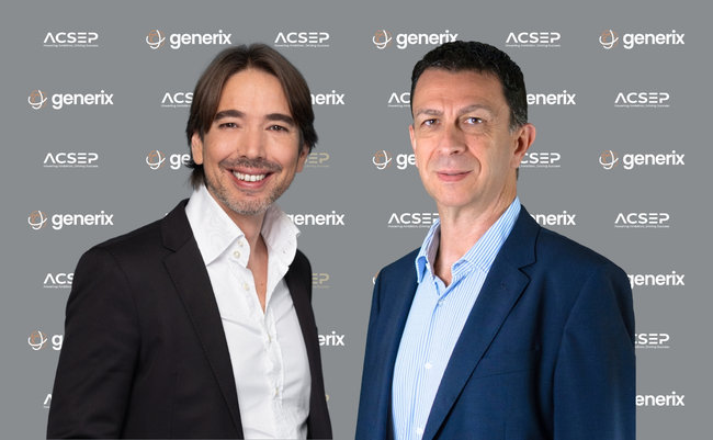 Rapha&euml;l Sanchez, Pr&eacute;sident de Generix et Thierry Puharr&eacute;, Pr&eacute;sident d'ACSEP.<br>
Cr�dit photo : GENERIX / ACSEP.