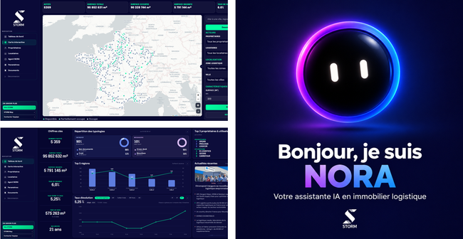 La PropTech fran&ccedil;aise STORM lance STORM Analytics, un outil consacr&eacute; &agrave; l&rsquo;analyse du march&eacute; immobilier logistique fran&ccedil;ais. Elle d&eacute;voile &eacute;galement NORA, un agent conversationnel capable d&rsquo;interroger directement les donn&eacute;es de la plateforme en langage naturel.<br>
Cr�dit photo : STORM