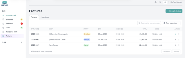 G&eacute;n&eacute;ration de factures &agrave; partir des transports r&eacute;alis&eacute;s