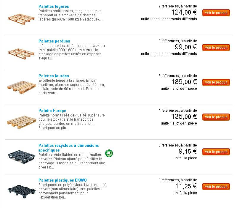 Achat de palettes