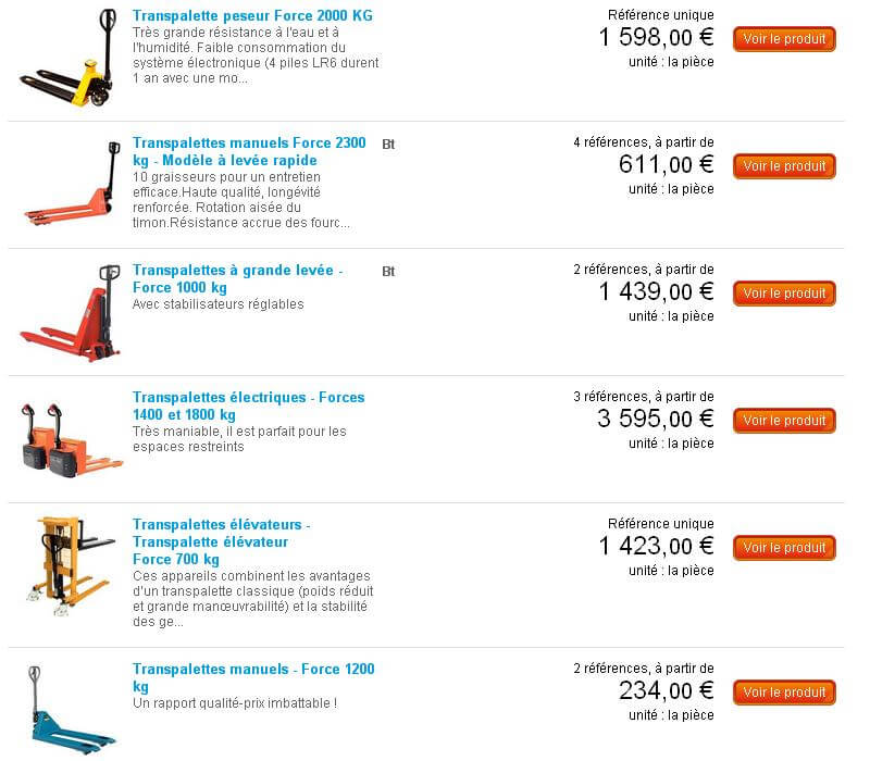 Achat de Transpalettes