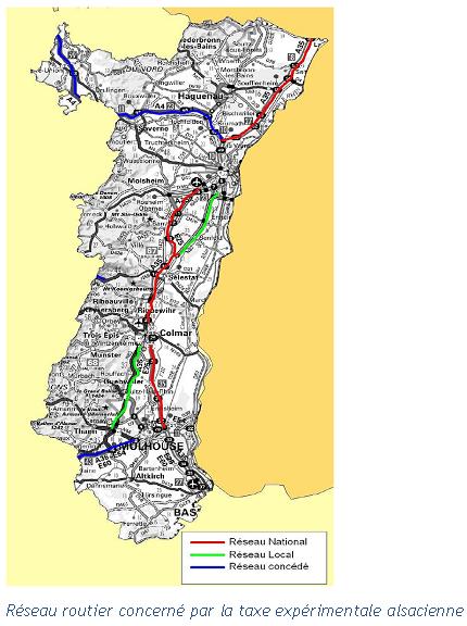 Rseau routier concern par la taxe exprimentale alsacienne